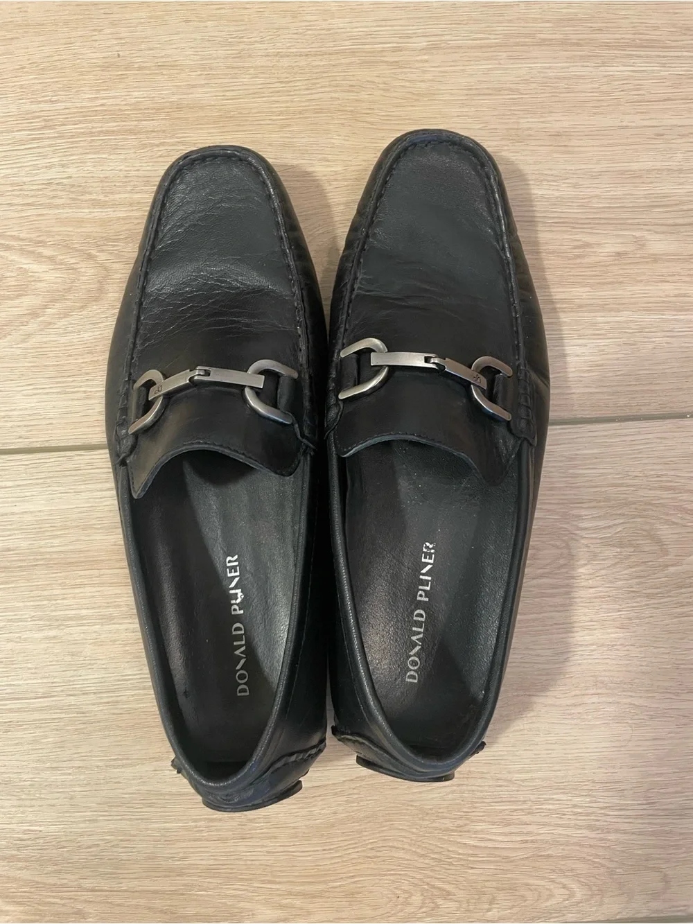Donald J. Pliner Black Leather Bit Loafers with Silver Hardware